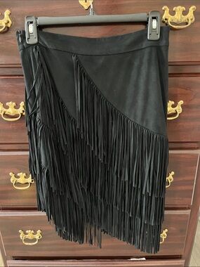 Idyllwind Black Asymmetrical Fringe Skirt